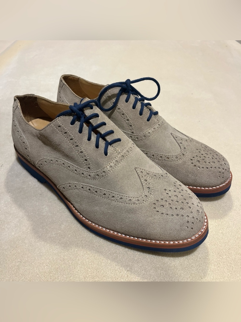 Peter Millar Shoes Men’s 9M Tan Suede Leather Brogue Wingtip Derby